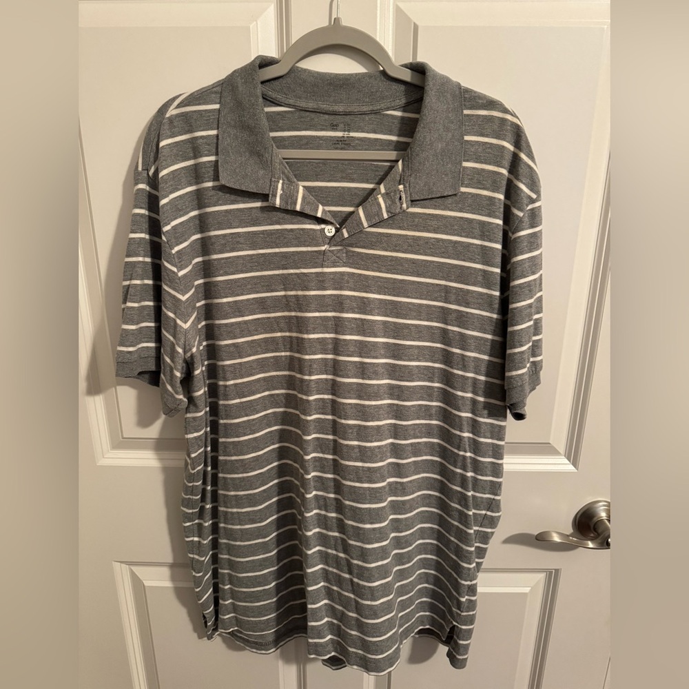 VTG GAP Gray and White Stripes Slim Fit Polo, Men XXL